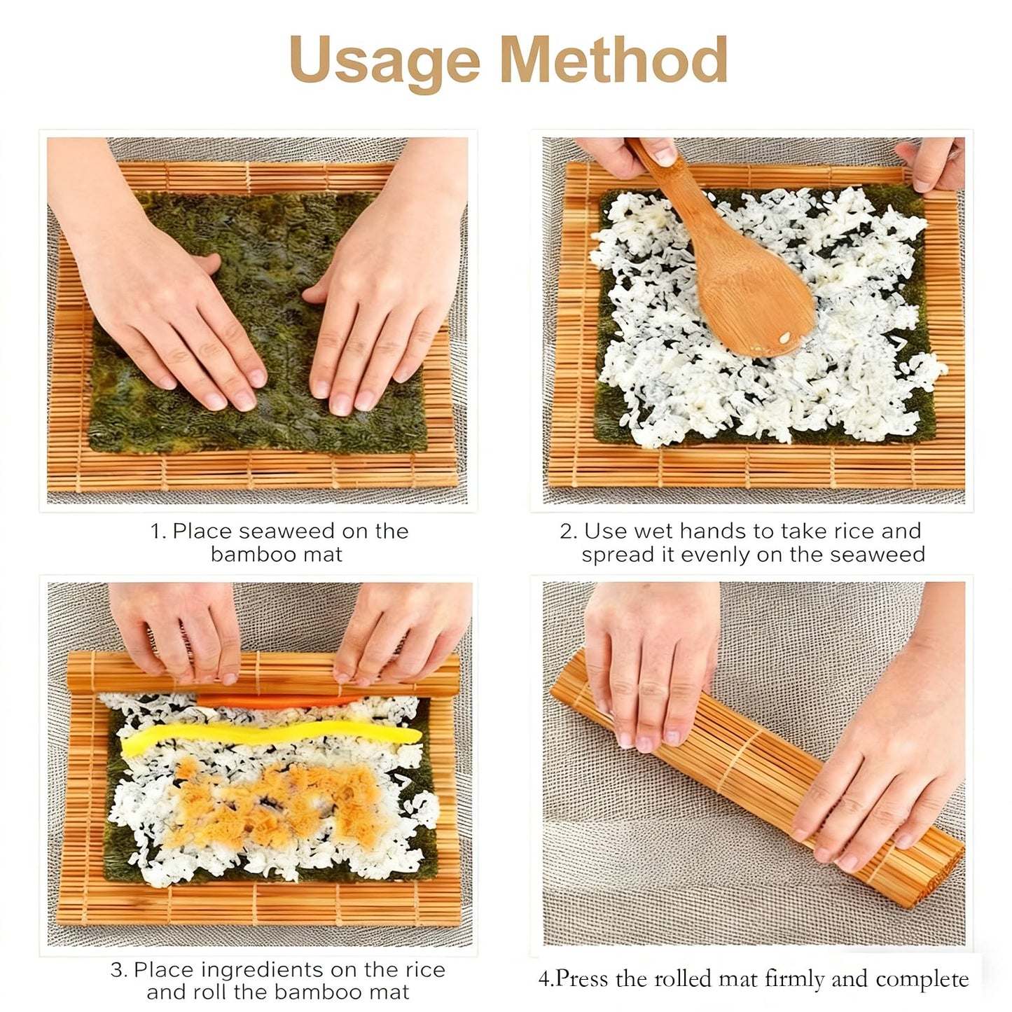 MIUQILAIY 9.5"x9.5"Bamboo Sushi Rolling Mat,kimbap roller(2 PCS)