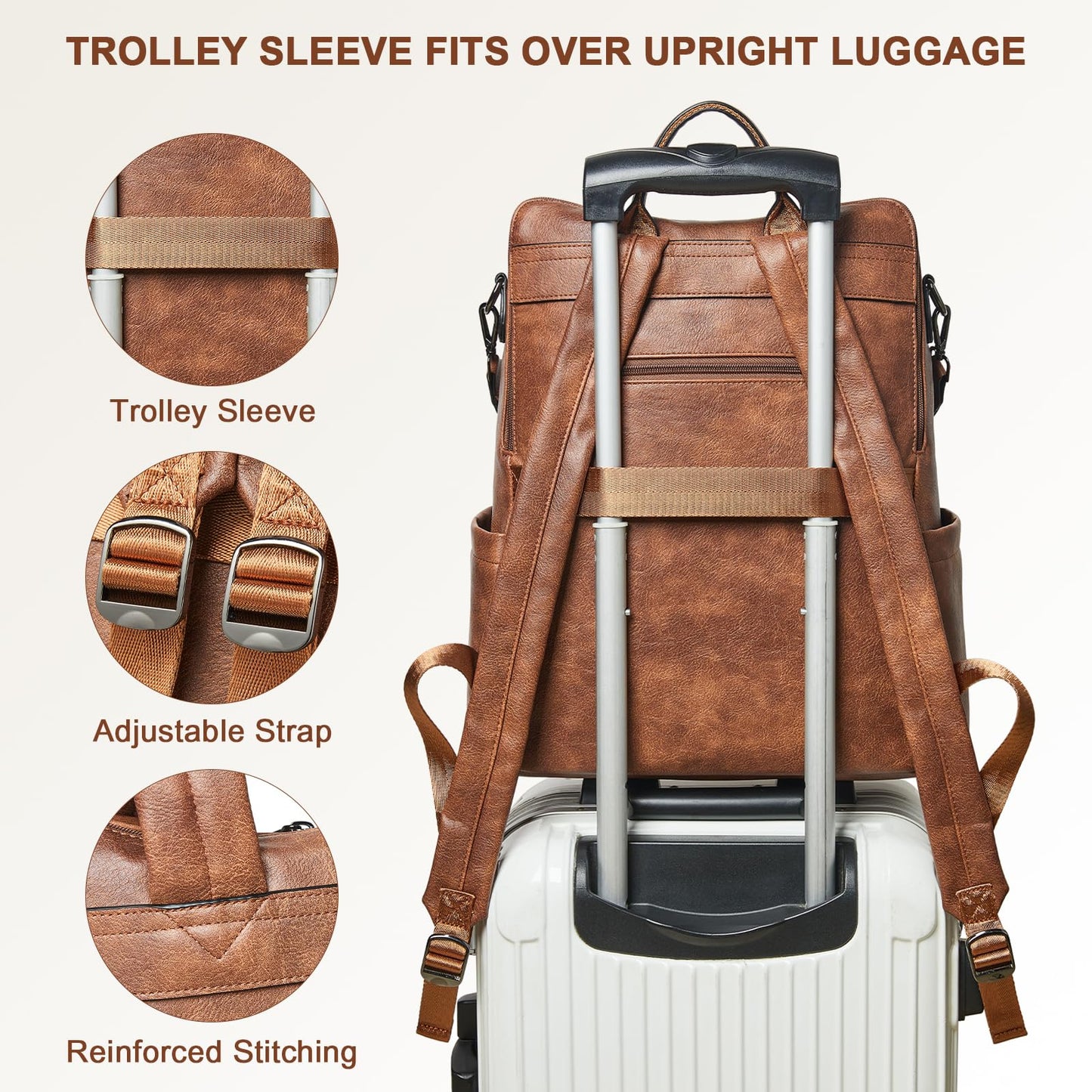 Shrrie Laptop Backpack for Women 15.6 inch,Travel Leather Backpack Purse Nurse Teacher Carry on Backpack Computer Bag,Professional Water-Resistant College Business Work Casual Daypack,Two-toned Brown