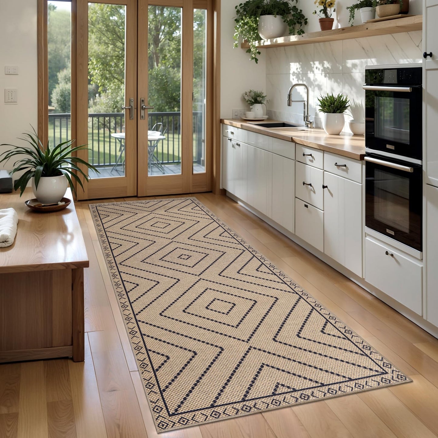 Tangsoo Easy Jute Rug 2x6 Washable Runner Rug for Hallways,Neutral Geometric Ultra Thin Indoor Carpet Runner Farmhouse Long Rnner Mat for Kitchen Entryway Laundry