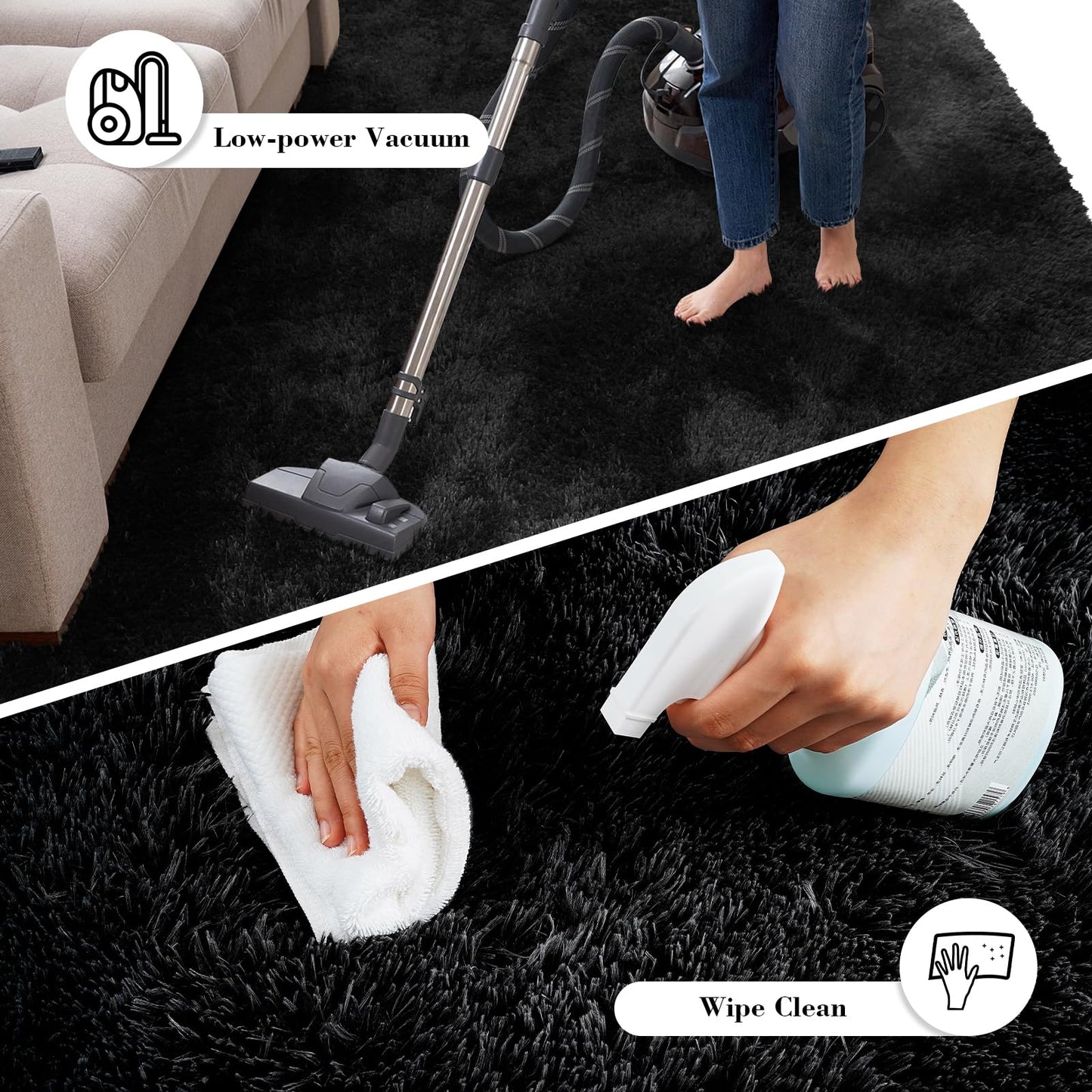 Soft Runner Rugs for Bedroom, Black 2x6 Area Rugs Fluffy Rug Shag Area Rug Carpet, Bedside Rug for Living Room Bedroom Room Home Decor