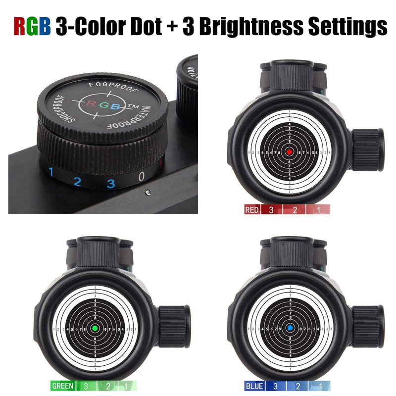 KASENTE Tactical 1x30mm Reflex Sight - Green & Red & Blue Dot, Airsoft Gun Optic, Rifle Scope, with 11mm/21mm Rail Mount