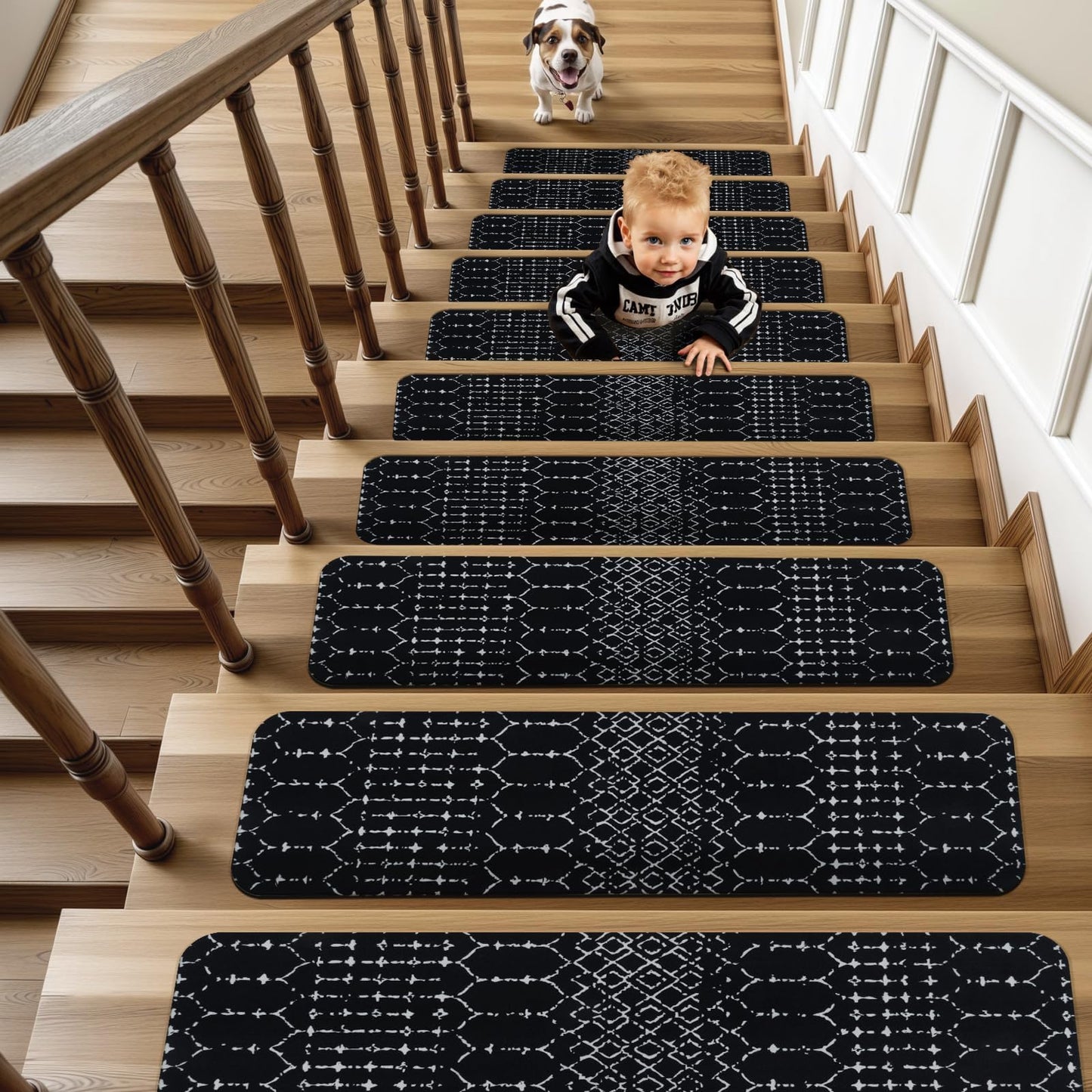 OJIA Stair Treads Non-Slip Stair Runners for Wooden Steps Indoor 15PCS 30"x8" Carpet Stair Treads Stair Mats Staircase Step Treads for Kids, Elders and Dogs, Stair Covers, Black
