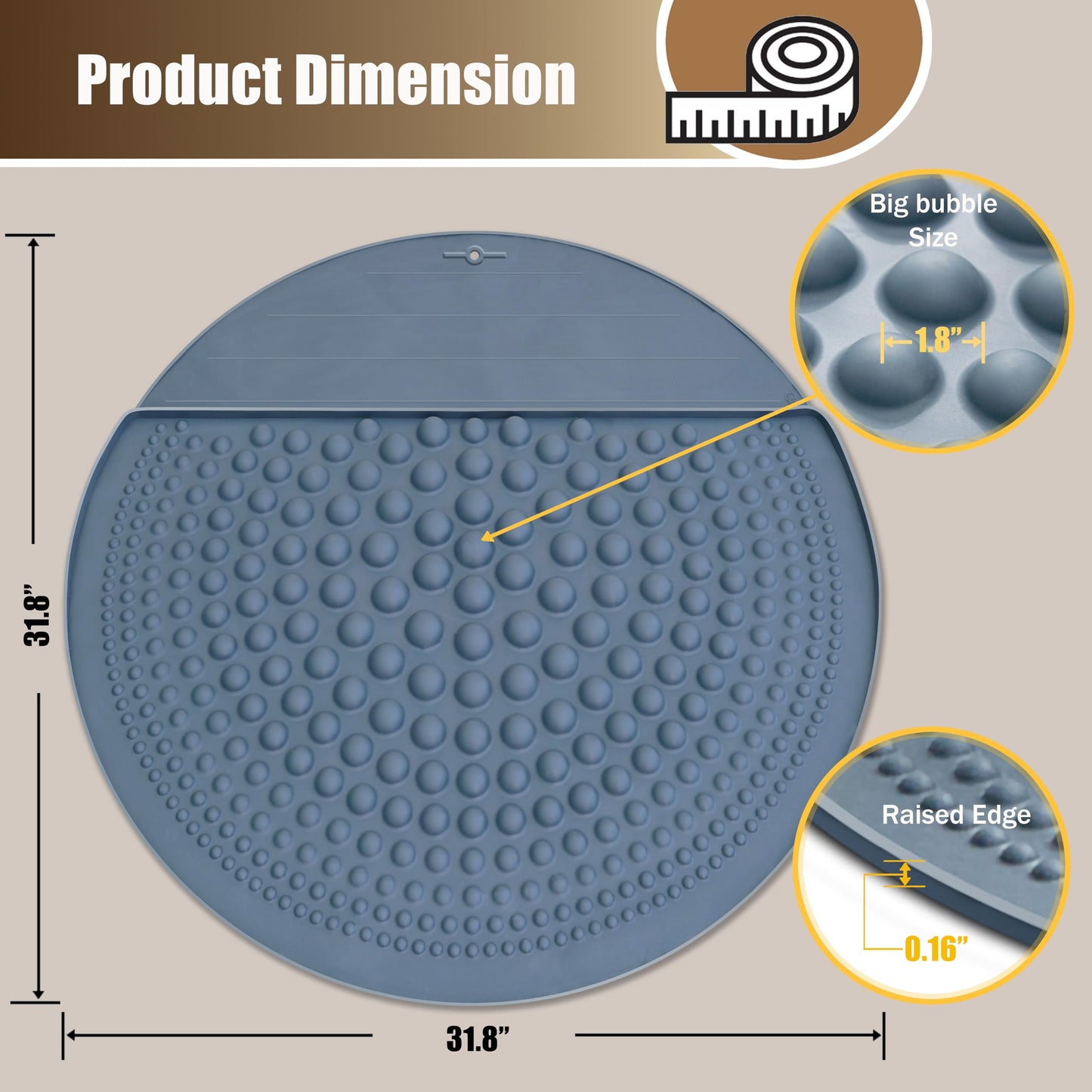 PetPals Silicone Cat Litter Trapping Mat,32" Round Waterproof & Non-Slip Litter Catcher, Self-Cleaning Litter Box Mat, Large Litter mat for Automatic Litter Box, Grey