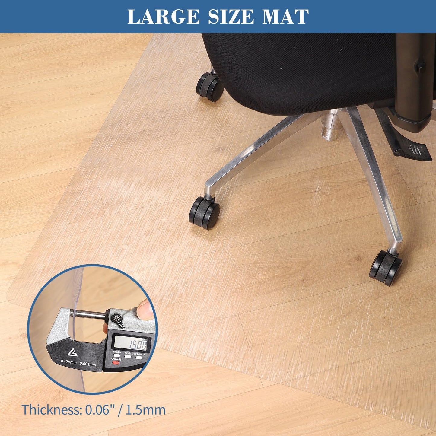 Clear Chair Mat, TYDLE 50" x 65" Large Office Chair Mat for Hard Floor, Vinyl Floor Mat for Gaming Chairs, Slip Resistant Floor Protector Rolling Computer Desk Mat for Hardwood Floor, Clear