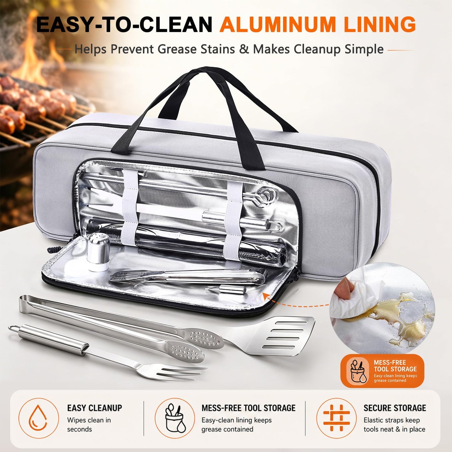 Grill Tool Bag, 22" Heavy Duty BBQ Accessories Organizer with Insulated Lining, Large Grill Utensil Organizer & Caddy for Blackstone Griddle, Camping, Tailgating, BBQ Gifts for Men (Bag Only)