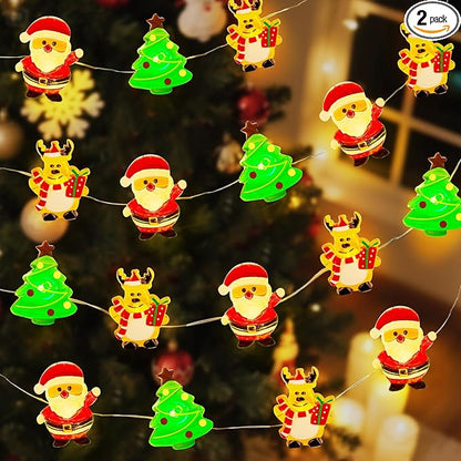 Aogist Christmas String Lights, 16ft 50 LED Battery Powered Reindeer Santa Claus Christmas Tree Decoration Lights for Indoor Outdoot Party Festival Christmas Decorative (2 Pack)