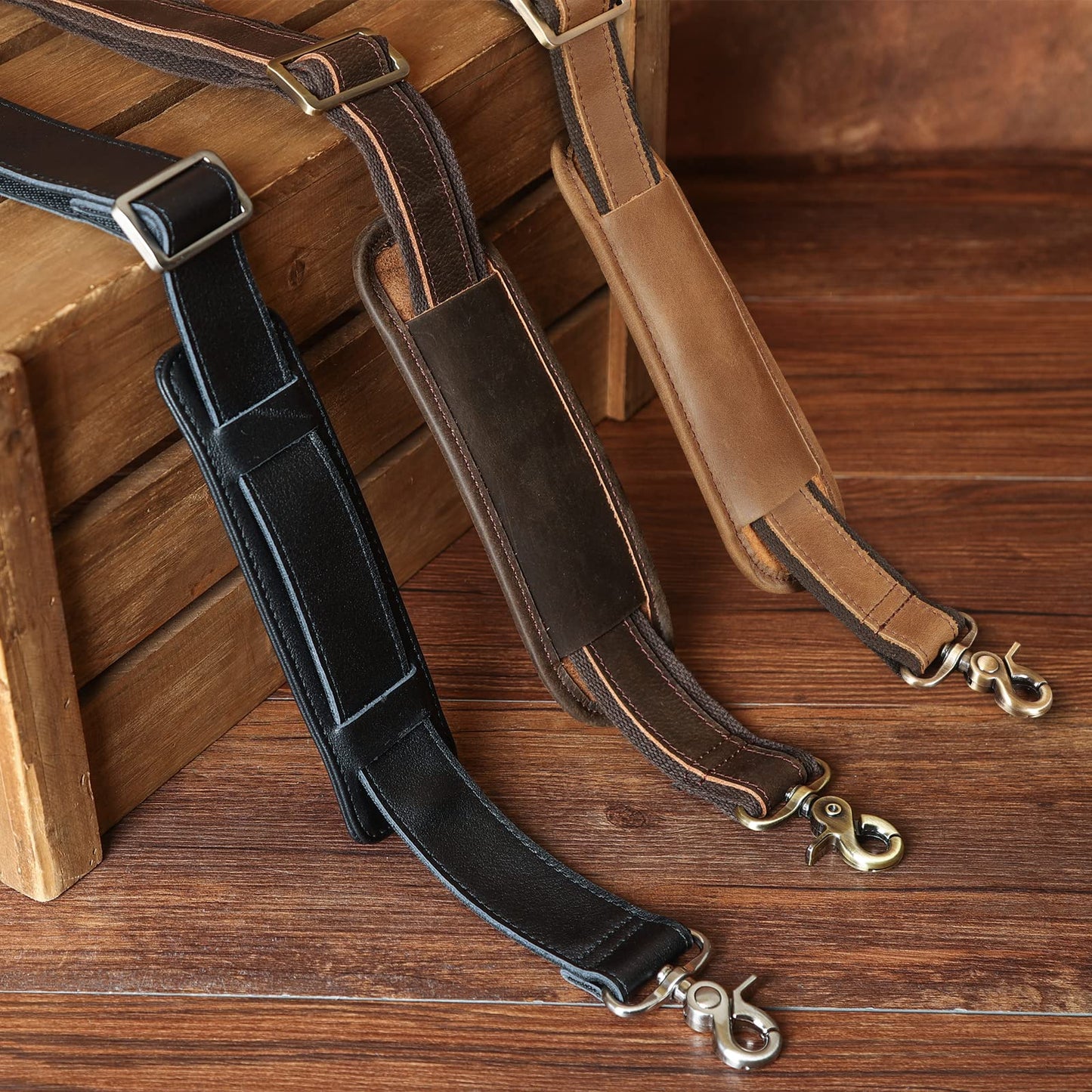 Polare Real Italian Leather Adjustable Replacement Shoulder Strap with Metal Hook for Briefcase Messenger Shoulder Duffel Bag