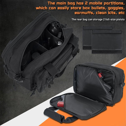 ITHWIU Gun Range Bags For 2 Pistols 6 Magazines, Pistol Case Carrying Shooting Bag with Lockable Zipper for Shooting Range Outdoor Hunting, Black