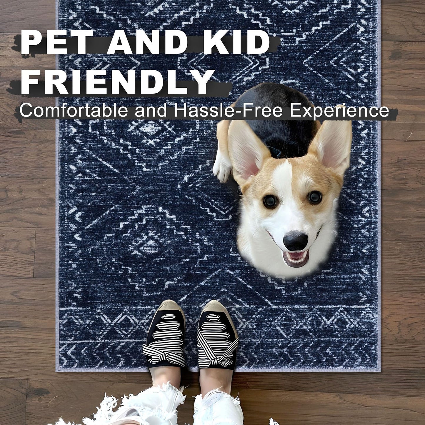 KILOCOCO Boho Entryway Rug 2x3 Printed Small Area Rug Indoor Door Mat Machine Washable Kitchen Rugs Super Soft Non Slip Throw Rugs for Bedroom Entrance Geometric Laundry Room, Dark Blue