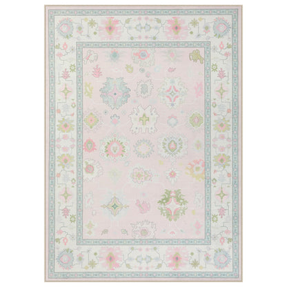 Tribesigns Boho Oushak 5x7 Washable Area Rug for Girls Bedroom, Soft Pastel Pink Nursery Rug Living Room, Oriental Floral Non-Slip Ultra Thin Indoor Carpet for Dorm Kids Playroom