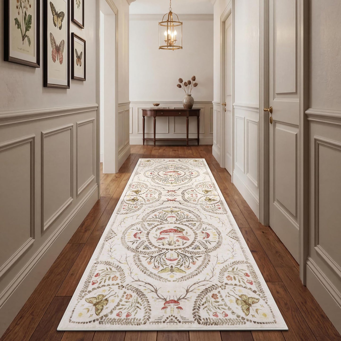 Garvee Mushroom 2.5x8 Runner Rug for Hallway, Dark Academia Gothic Rugs, Non Slip Washable Low Pile Kitchen Carpet with Rubber, Bug Entryway Rugs Stain Resistant for Bedroom Laundry Room, Beige
