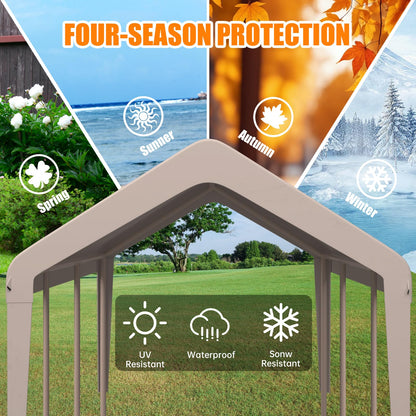 Carport Canopy 10'x20' Heavy Duty Replacement Cover, Garage Shelter Cover 800D Oxford Waterproof & UV Protected Tarp with Ball Bungees, Not Include Frame - Beige