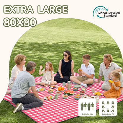 Genovega Waterproof Picnic Blanket Beach Outdoor Camping Mat Rug Extra Large Foldable Cute Big Travel Essential Accessories Gift Park Patio Lawn Garden Grass Ground Music Festival Must Have Checkered