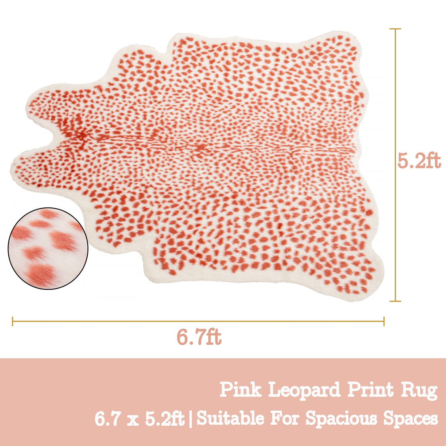 Mibathni Pink Cheetah Print Rug, Leopard Rug Faux Cowhide Animal Skin Fur Hide Cheetah Area Rug Carpet for Living Room Bedroom Western Decor 6.7 x 5.2ft
