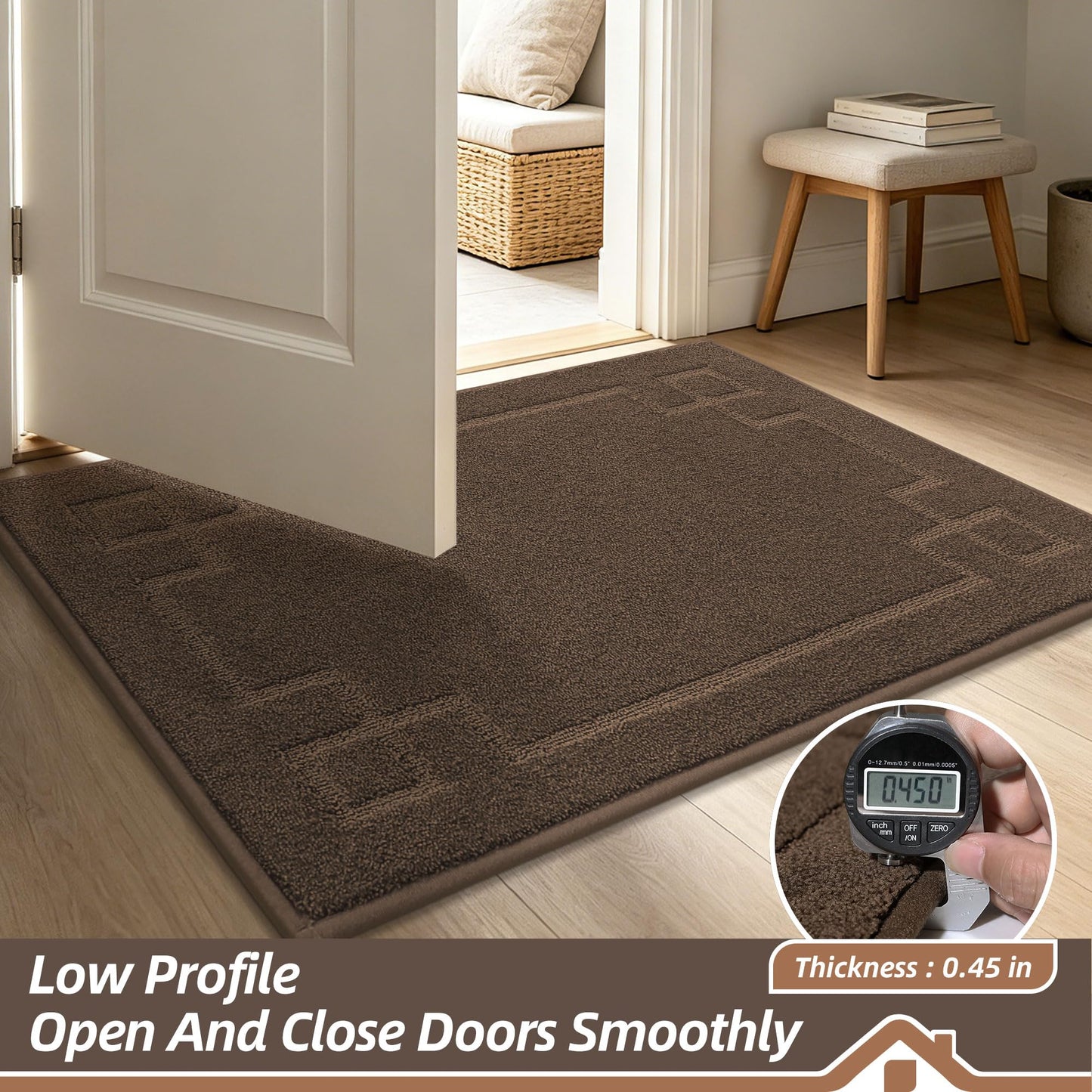 BEQHAUSE Door Mat 32" x 48", Non-Slip Door Mats Indoor Entryway Rugs Washable Low-Profile Absorbent and Dirt Trapper Floor Mats, Dog Door Mat for Front Back Door, Mud Wet Shoes & Paws, Brown