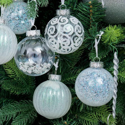 XmasExp 4ct Christmas Ball Ornaments Set -Large Clear Plastic Shatterproof Xmas Tree Ball Hanging Baubles Stuffed Delicate Glittering for Holiday Wedding Xmas Party Decoration (100mm/3.94",White)