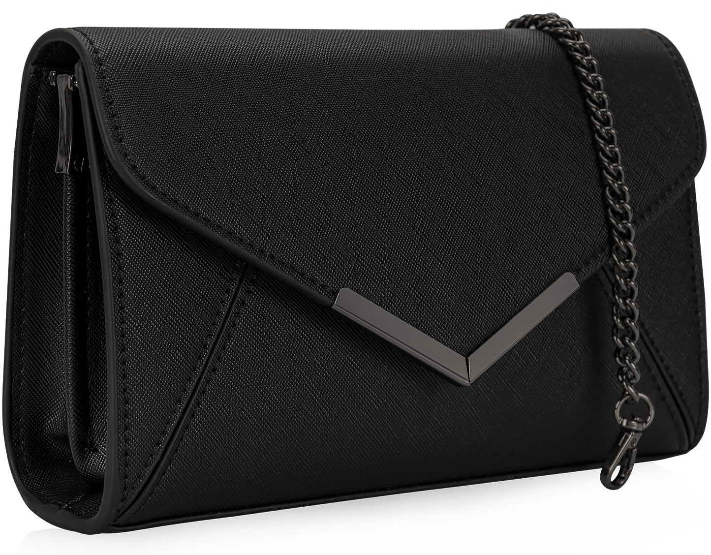 DEXMAY Women Envelope Clutch Faux Saffiano Leather Evening Handbag Foldover Clutch Bag Formal Dressy Purse Black
