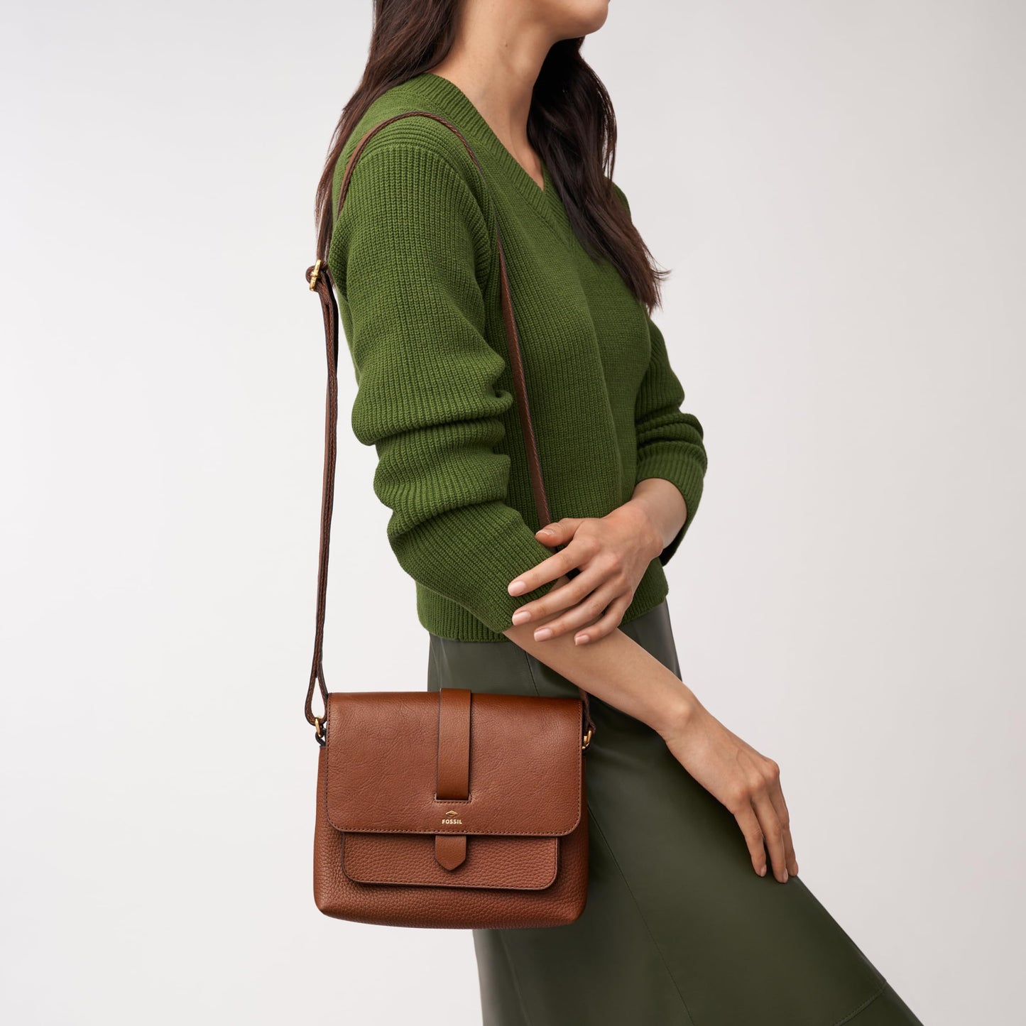 Fossil Women's Kinley Leather Small Crossbody Purse Handbag, Brown (Model: ZB7878200)
