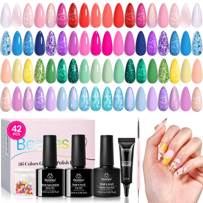 Beetles Fall Gel Nail Kit, Mystic Wonderland Gel Polish Set, 36 Colors Burgundy Brown Orange Red Polish Kit with Base Coat Glossy Matte & Glitter Top Coat Soak Off UV Led Nails Gifts for Women