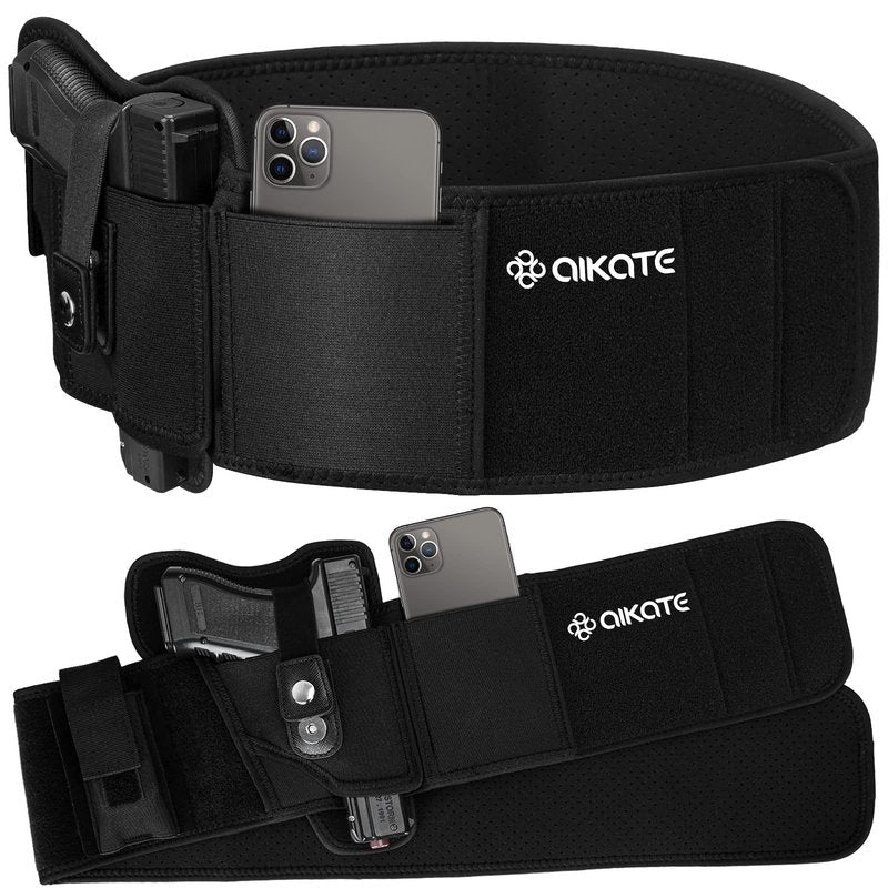 AIKATE Upgraded Belly Band Holster for Concealed Carry, Deep Concealment Gun Holster for Men, Waistband Holsters Fits for Glock 19, 17, M&P Shield 9MM Most Pistols (Fits Belly Up to 55", Right)