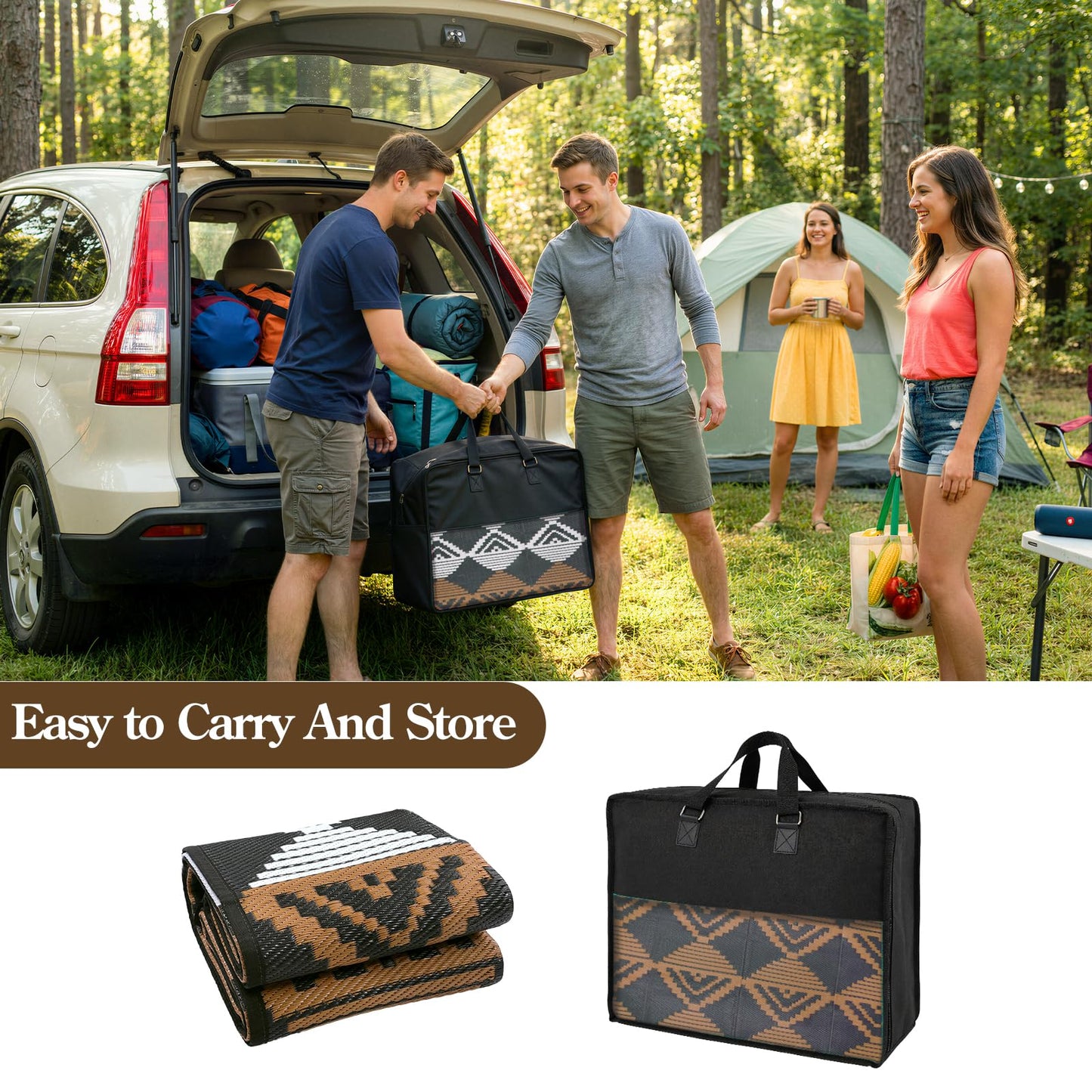 Beeiva Outdoor Rug 8x10 Waterproof for Patio, Reversible Outdoor Patio Rug for Deck, Backyard, RV Camping, Plastic Straw Rug Black Brown