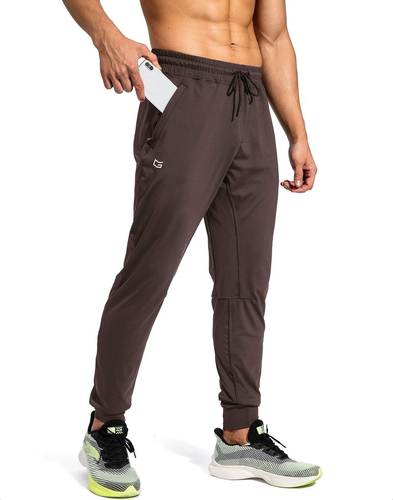 G Gradual Men's Sweatpants with Zipper Pockets Athletic Pants Traning Track Pants Joggers for Men Soccer, Running, Workout(Brown,XS)