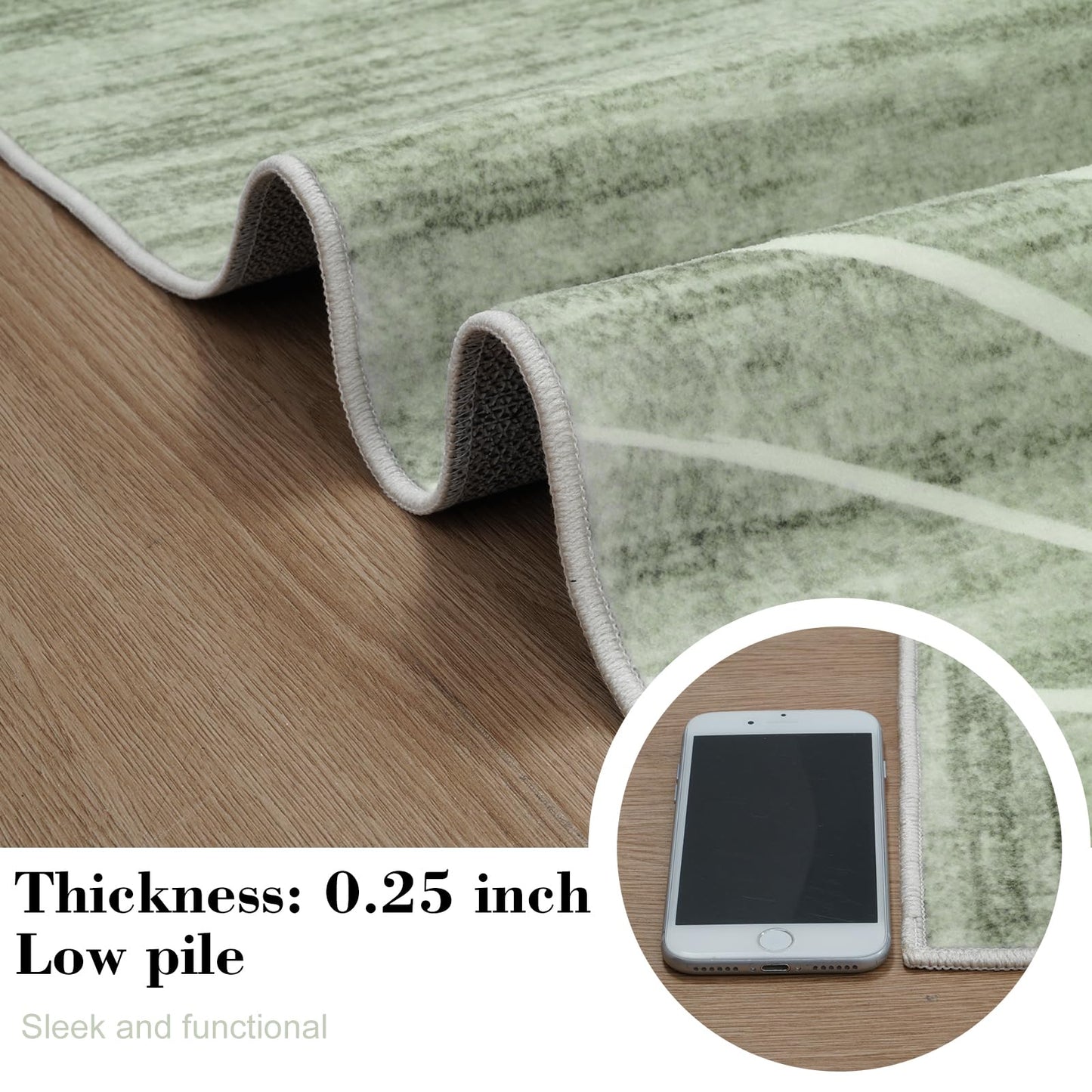 LIVEBOX 8x10 Modern Area Rugs for Living Room, Abstract Non-Slip Washable Rugs, Minimalist Wave Striped Neutral Boys Girl Nursery Area Rug for Bedroom, Carpet for Playroom Office(Sage Green,8'x10')