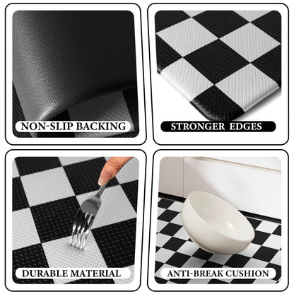VivaNest Black Checkered Grid Checkerboard Kitchen Rug Sets [2 PCs], Anti-Fatigue, Waterproof Non-Slip Kitchen Mats Heavy Duty Ergonomic Comfort Foam Rug for Floor, Home, Laundry,17"x29"+17"x47"