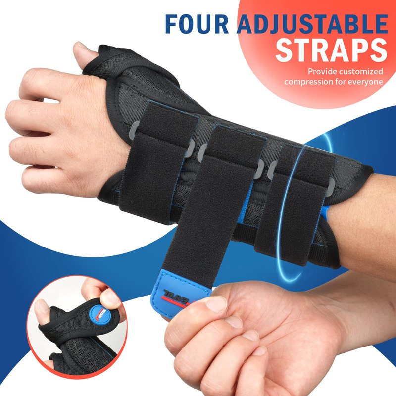 FEATOL Carpal Tunnel Wrist Brace Night Support, Thumb Spica Splint Right Hand for De Quervains Tenosynovitis, Tendonitis, Thumb Brace for Women Men, Black Blue, Large/XLarge