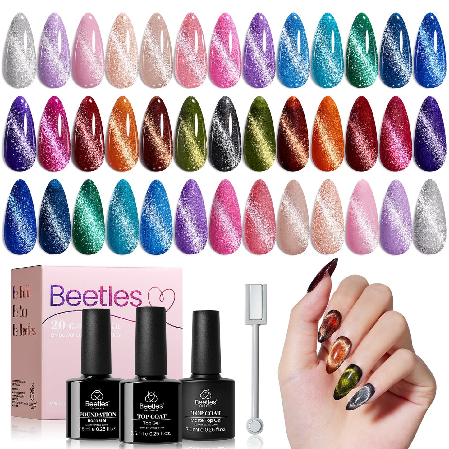 Beetles Gel Nail Polish Kit with U V Light - 80Pcs Fall Nail Fest Color Enchantment 55 Colors Gel Polish Starter Kit with Base Top Coat DIY Nails Stickers Manicure Tools Gift for Women Teens Girls
