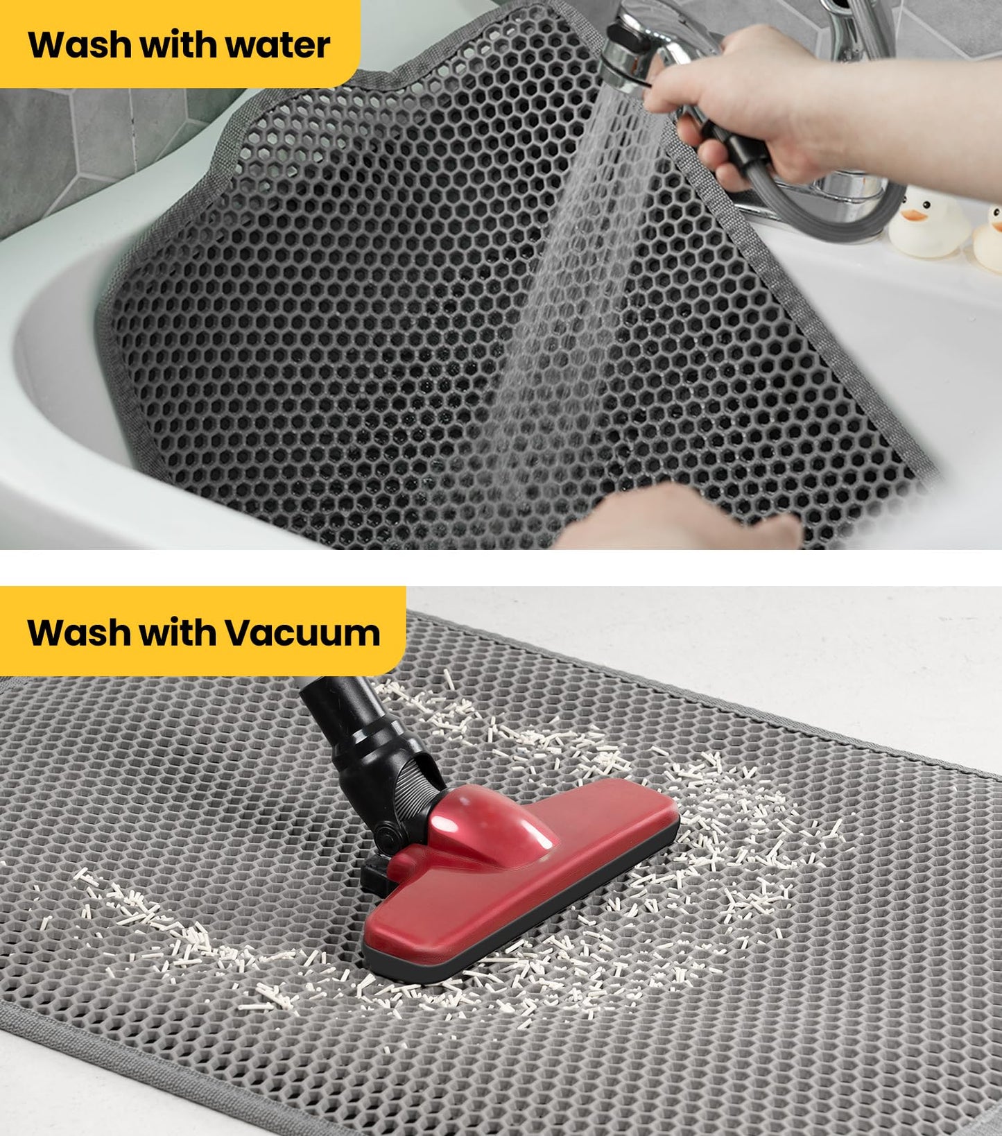 Conlun Cat litter Mat 30"x22", Large Honeycomb Double Layer Waterproof Trapping Waste for Kitty Litter Box, Easy Clean Non-Slip Cat Matt on Floor, Gray