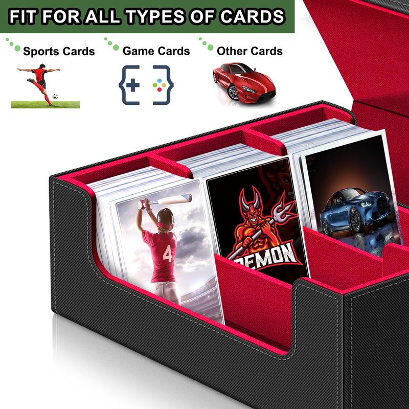 Card Deck Case for Trading Cards,Card Storage Box Holds 1800+ Single Sleeved Cards,PU Leather Magnetic Closure Commander Card Boxes Magic Card Holders Fit for Game Cards and Sport Cards (Black&Red)