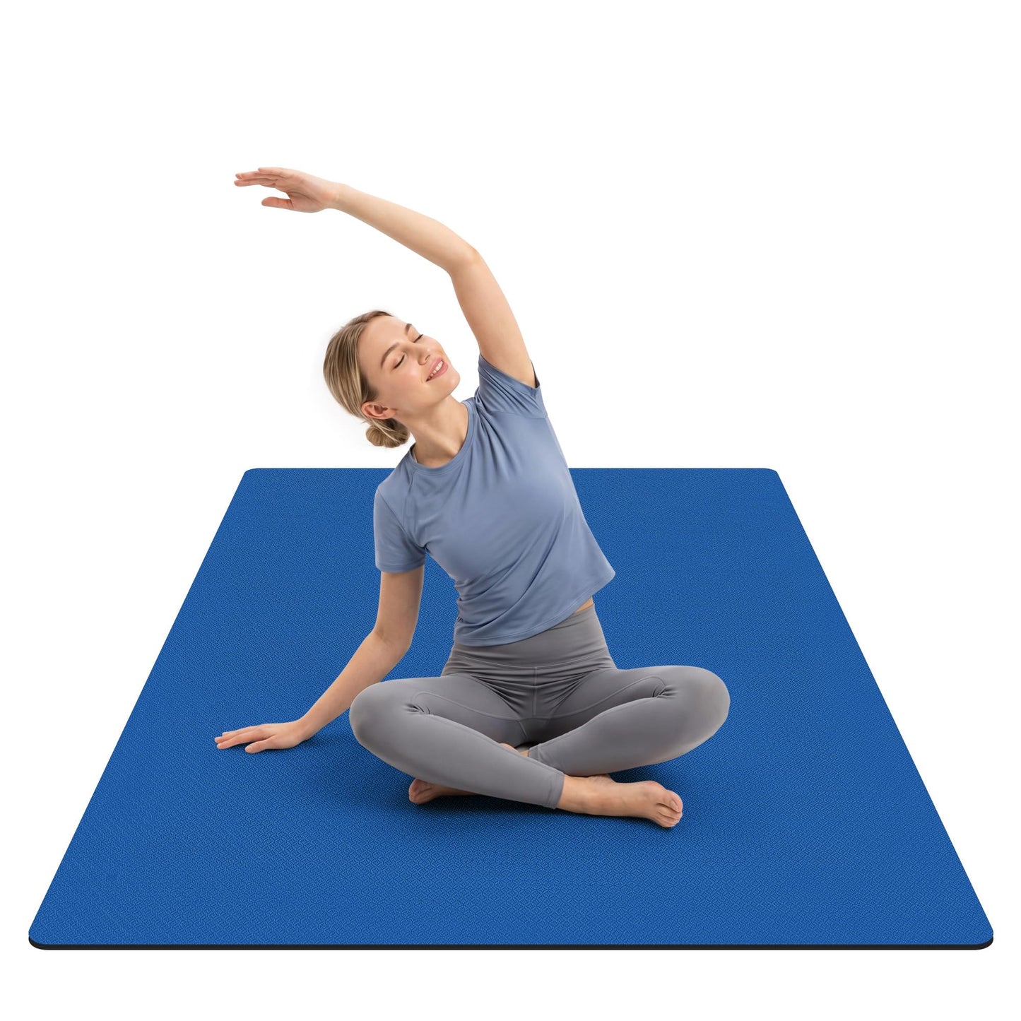 Flexlift Large Yoga Mat Non-Slip, Ultra Durable, Wide Workout Mat, Wide Exercise Mats for Home Workouts, Yoga, Pilates, Stretching (Barefoot Exercise) - Blue