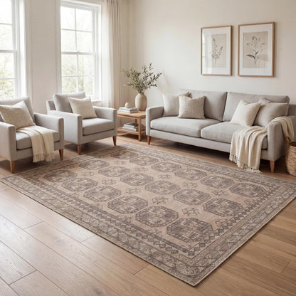 Kuden 9x12 Large Area Rug, Machine Washable Area Rug with Non-Slip Backing, Vintage Style, Soft, Easy Clean, Low Pile Rug for Living Room, Bedroom, Dining Room