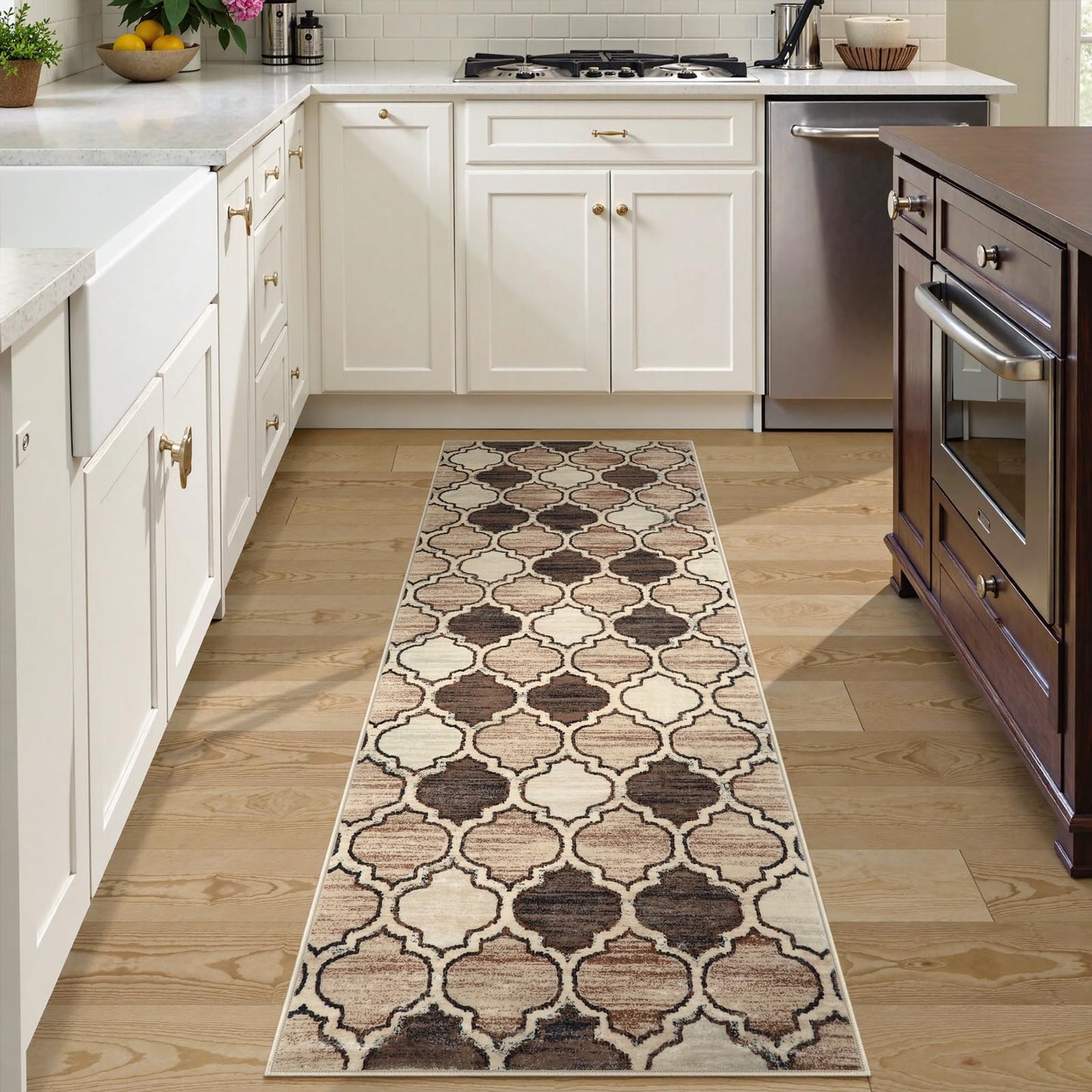 Lahome Moroccan Washable Kitchen Runner Rug - 2x6 Carpet Runners for Hallway 6Ft Non-Slip Throw Soft Laundry Room Print Distressed Modern Rug Runner for Bathroom Bedroom Entryway Living Room Meline