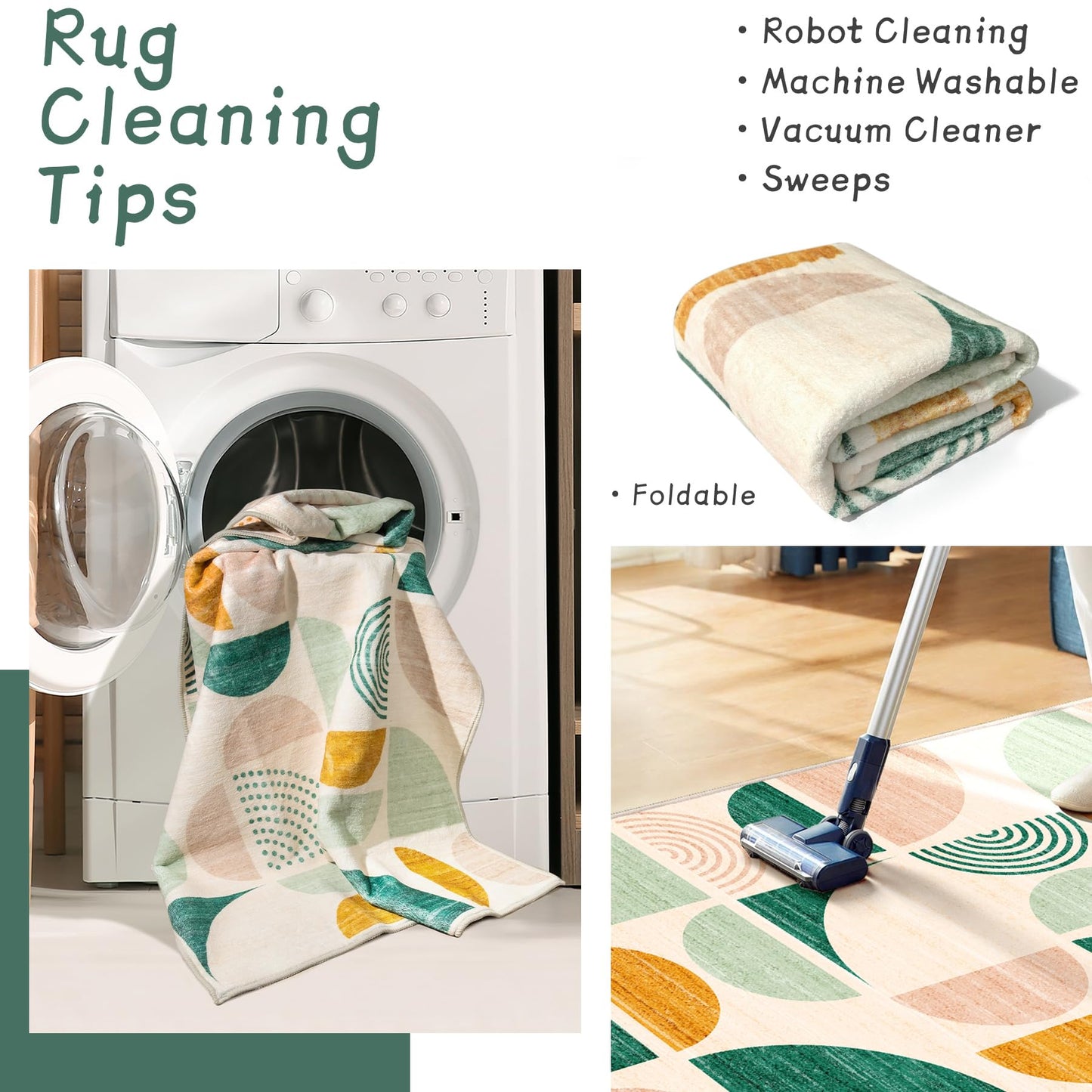 MUJOO Green Runner Rug Washable,Boho 2x8 Area Rugs for Hallways Kitchen Bedroom Entryway Bathroom,Non Slip Carpet Long Mat Indoor,Soft Modern Abstract Sage Green