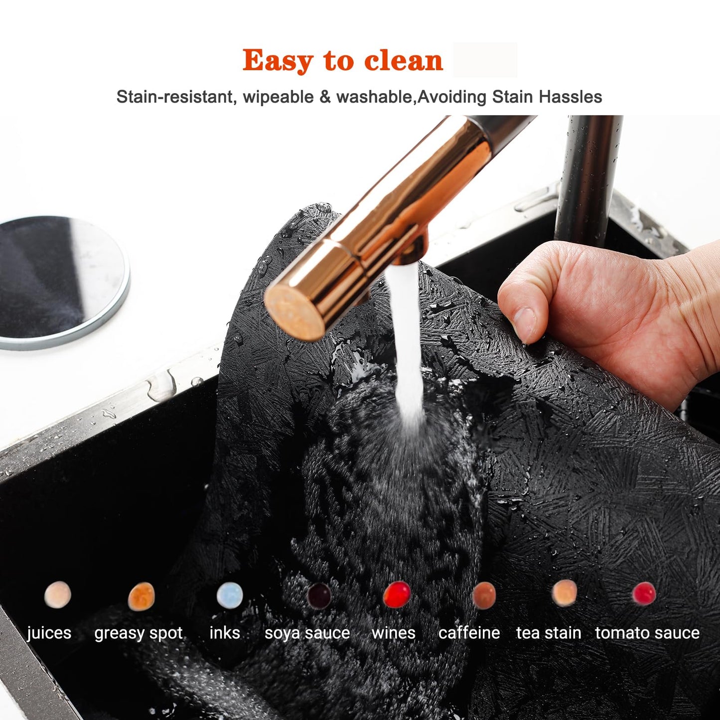Bxzandya Vinyl Placemats Set of 6 Heat Resistant Easy Clean Non-Slip Place Mats for Dining Table Faux Leather Waterproof Stain Resistant Wipeable Washable PVC Table Mats(6, Black)