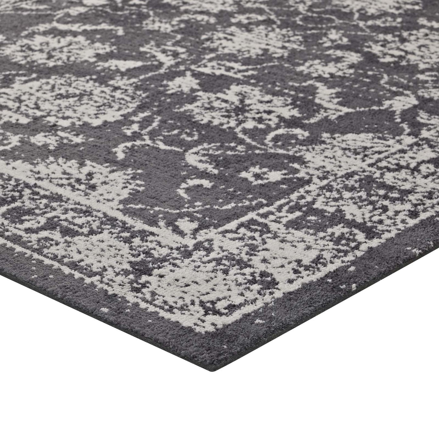 Modway Kazia Floral Lattice 5x8 Area Rug in Dark Gray and Ivory