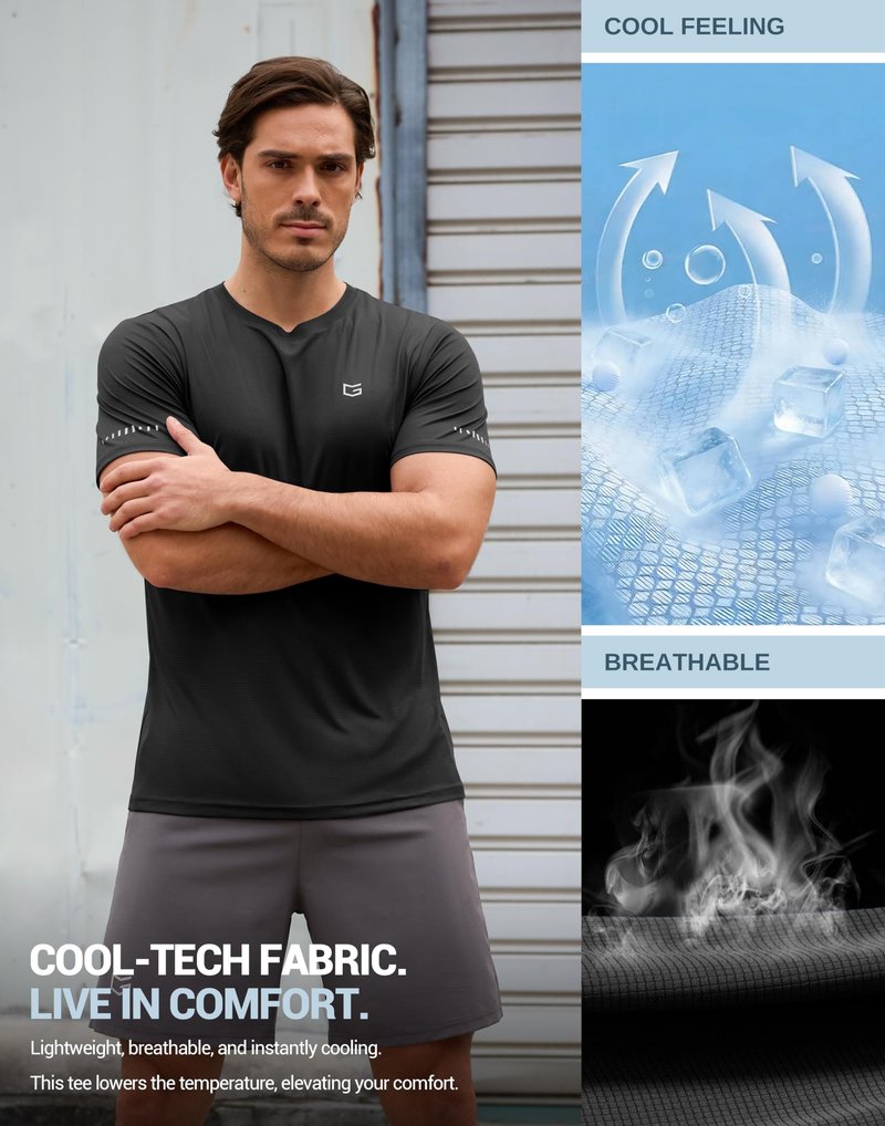 Men's Workout Breathable T-Shirts Dry Fit UPF 50+ Sun Shirts Moisture Wicking Cooling Tee for Athletic, Running, Hiking (Black, M)