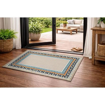 Rugshop Indoor/Outdoor High-Low Textured Area Rug, Coastal Border, Easy-Clean Patio Rug for Porch Deck Balcony 2' x 3' Multi