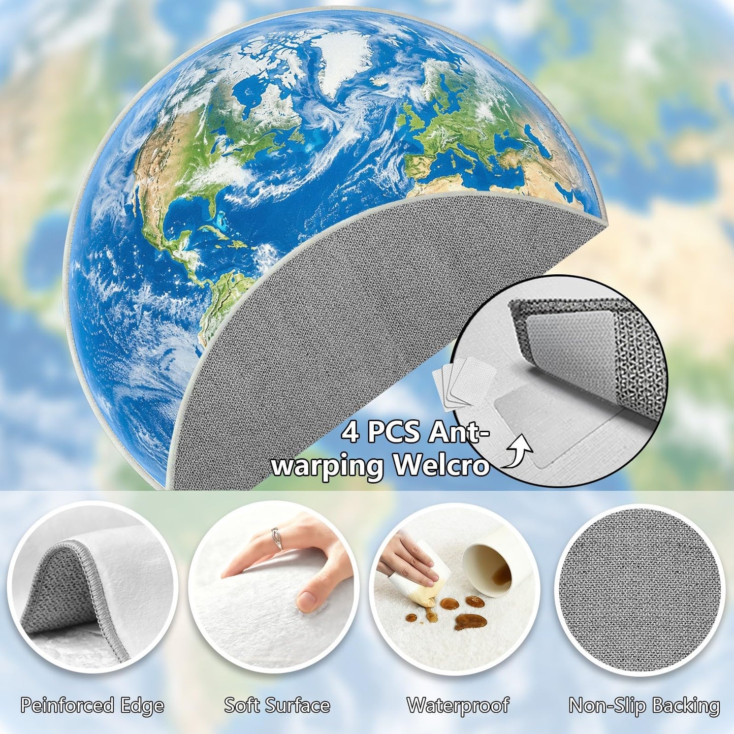 Earth World Map Round Carpet 2Ft, Astronomy Galaxy Planet Circle Area Rug, Washable Non Slip Low Pile Space Floor Mat for Bedroom Living Room Study Home Office Decor