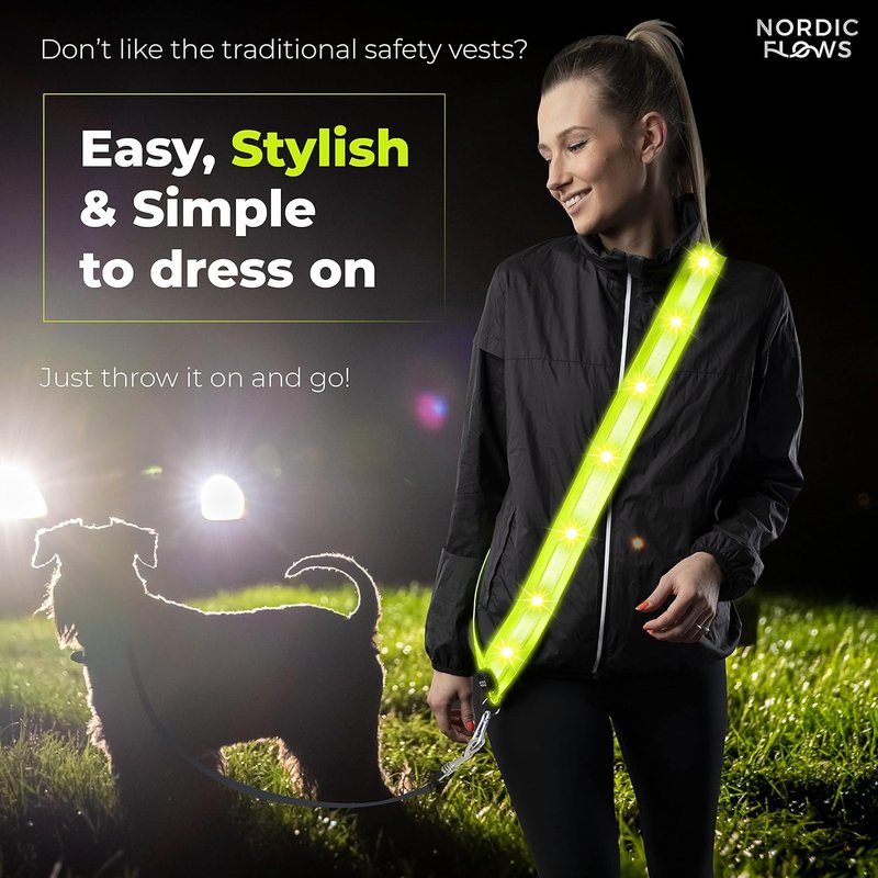 Rechargeable LED Safety Vest - Reflective Lighted Sash for Night Running | Dog Walking Gear