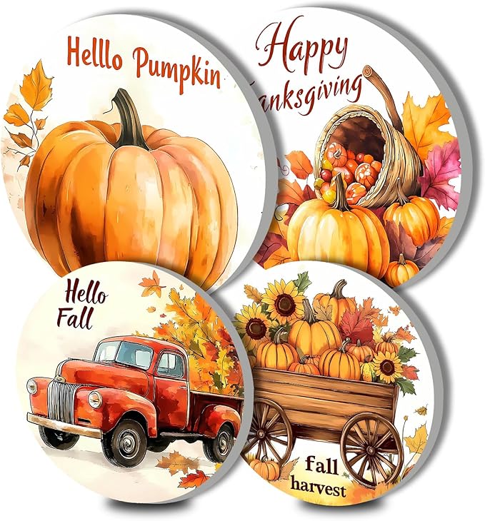 Autumn Pumpkin Electric Stove Burner Covers，4 Pcs Thanksgiving Decor Round Stove Burner Cover，8 Inches and 10 Inches，Gas Stove Burner Cover,Metal Cooktop Fall Decorative Home Decor,Kitchen Decor