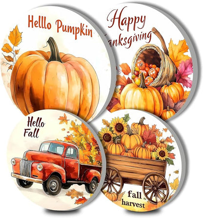Autumn Pumpkin Electric Stove Burner Covers，4 Pcs Thanksgiving Decor Round Stove Burner Cover，8 Inches and 10 Inches，Gas Stove Burner Cover,Metal Cooktop Fall Decorative Home Decor,Kitchen Decor