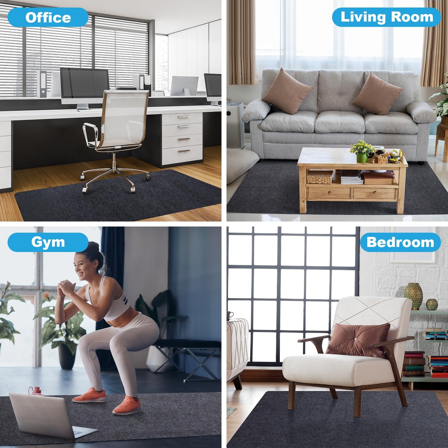 Office Chair Mat for Hardwood Floors - 55"x35" Anti-Slip Large Computer Gaming Chair Mat - for Office Home Gym Wood and Tile Floor, Easy Clean Floor Protection Office Rug - Dark Grey