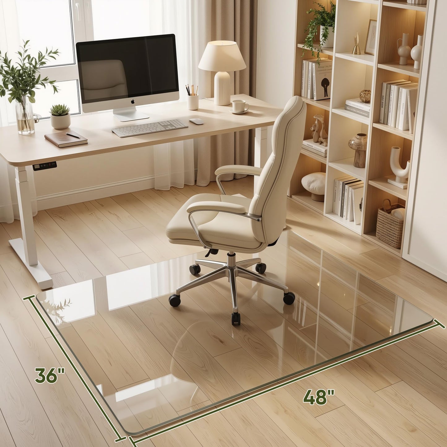 Furnbar Tempered Glass Chair Mat for Hardwood Floor, 36" x 48" Heavy Duty Glass Office Chair Mat, for Low Pile Carpet, 0.2" Thick with 4 Non-Slip Pads, Smooth Rolling for Home & Office