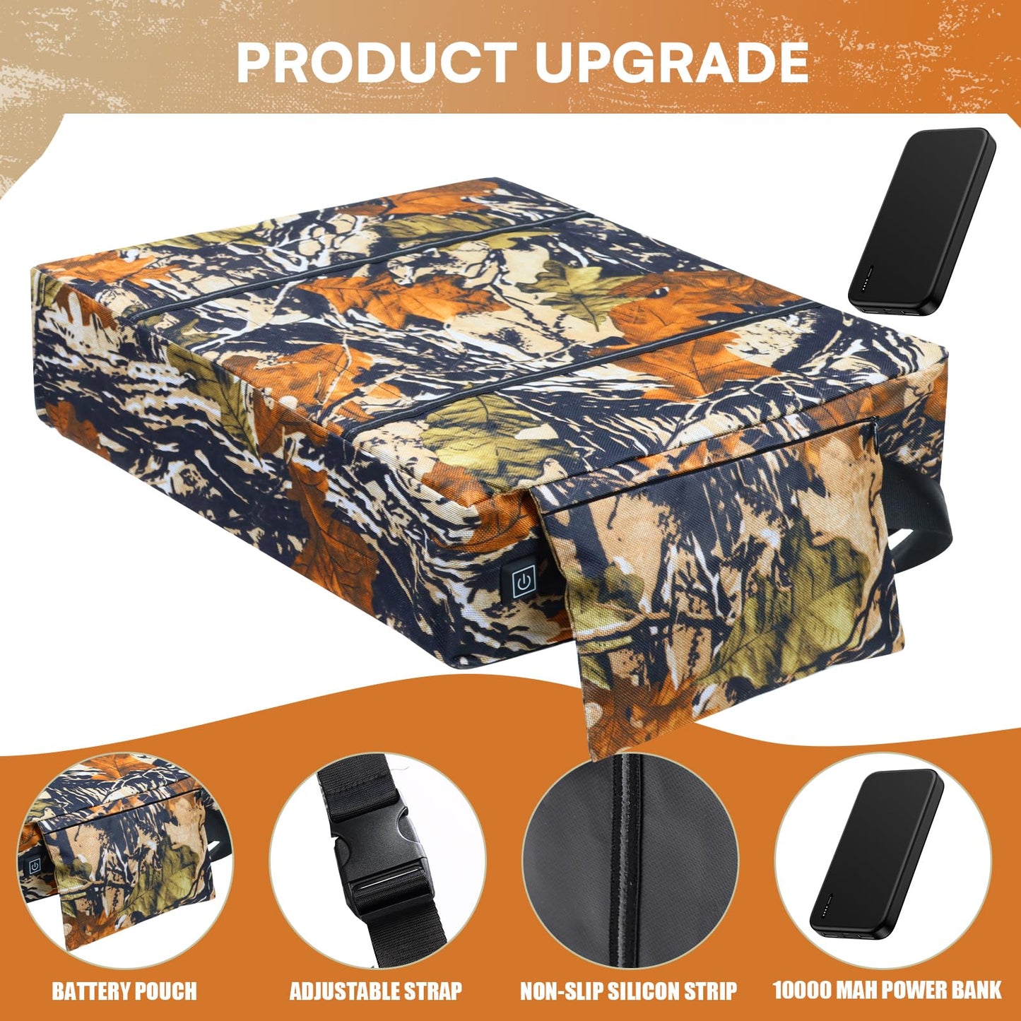 Fisoceny Heated Hunting Seat Cushion Pad Thermal Hunting Seat with 10000 mAh Power Bank Adjustable Temperature Hunting Hot Seat Cushion for Tree Stand,Bleacher,Sport Without Backrest,Yellow