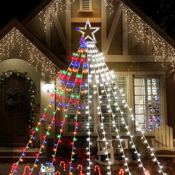 Christmas String Lights Outdoor Decoration 317 LED Star Fairy String Lights 11 Modes & Waterproof for Party Wedding Patio Yard New Year Holiday Indoor Outdoor - Cool White + Multi-Colored