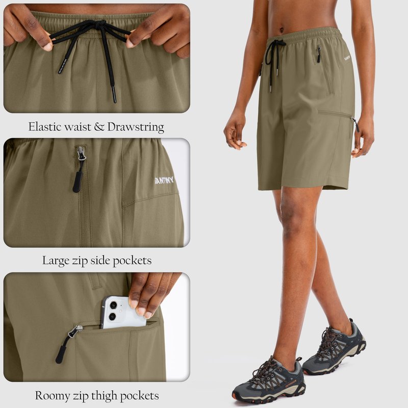 SANTINY Women's 5''/ 7''/9'' Hiking Cargo Shorts Quick Dry Lightweight Summer Shorts for Women Athletic Zipper Pockets(Dusty Khaki_XXL)
