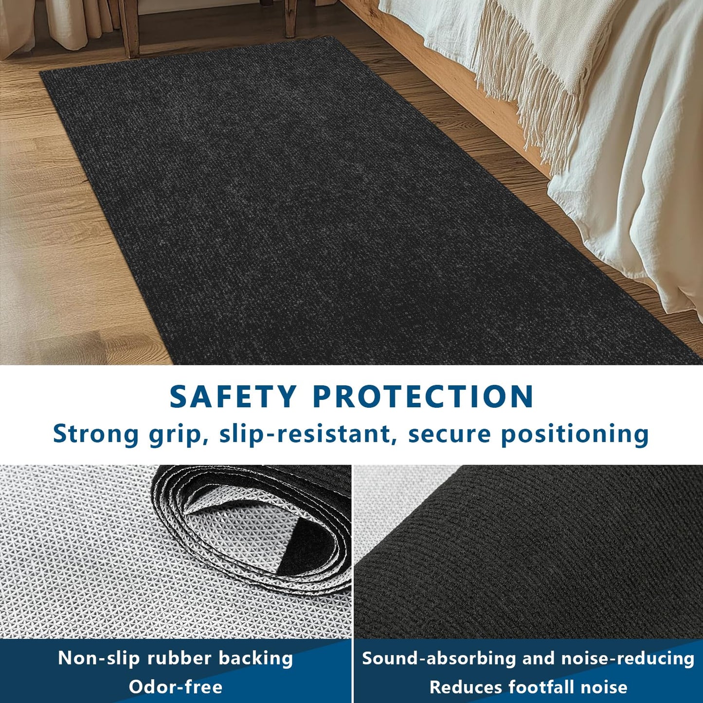 Outdoor Runner Rug 2 ft x 10 ft for Hallway with TPR Backing, Black Fine Stripes Non-Slip Indoor Runner Rugs Suitable for Balcony, Kitchen, Patio, Garage, Deck, Stair and Entryway Areas